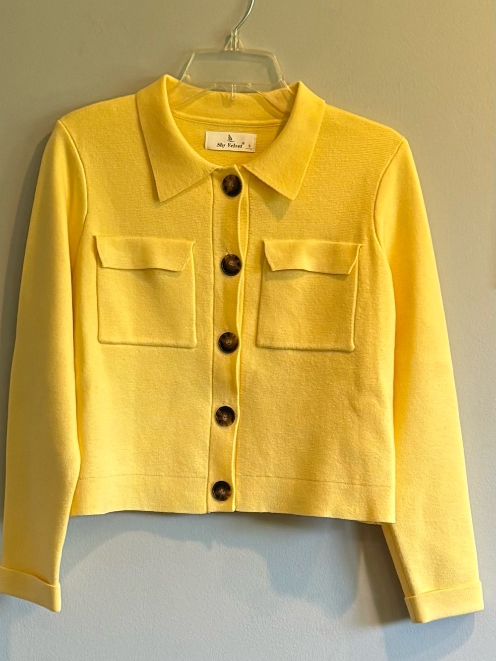 Shy Velvet Cropped Cardigan Buttercup Yellow Size Small